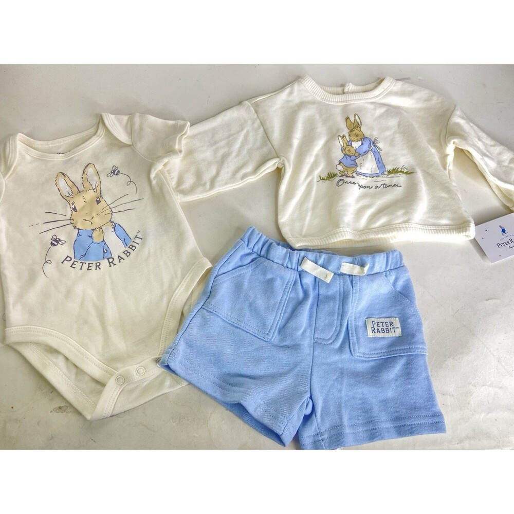Peter Rabbit 3 Piece Matching Shorts Outfit Layette Set Baby Boys Size 6 Months